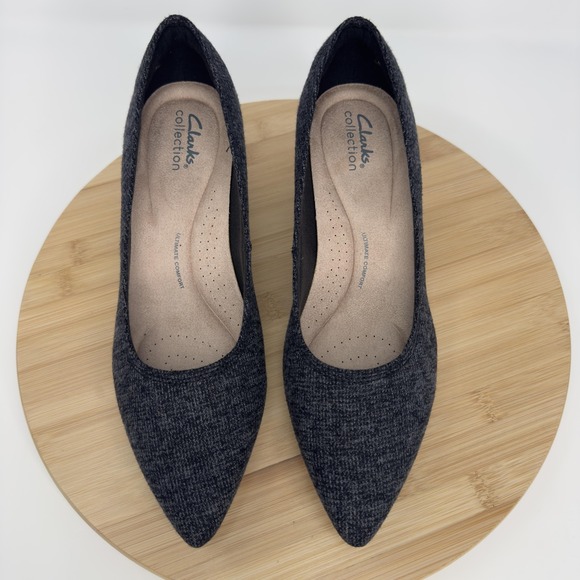 Clarks Collection Shoes Womens Size 8 Gray Pointed Toe Block Heel Comfort Pump - Picture 4 of 10